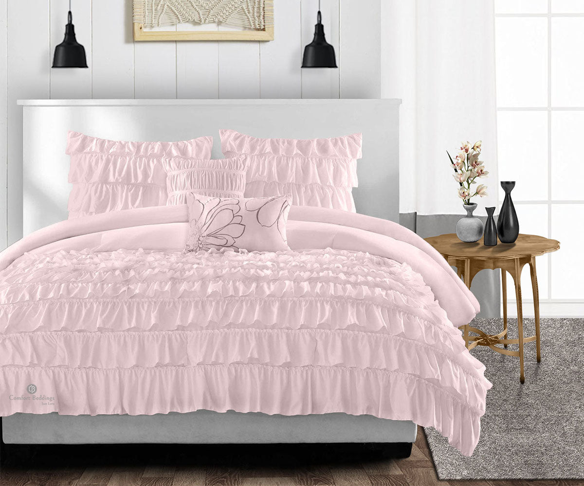 Hot Pink Ruffled Comforter with Pillowcases