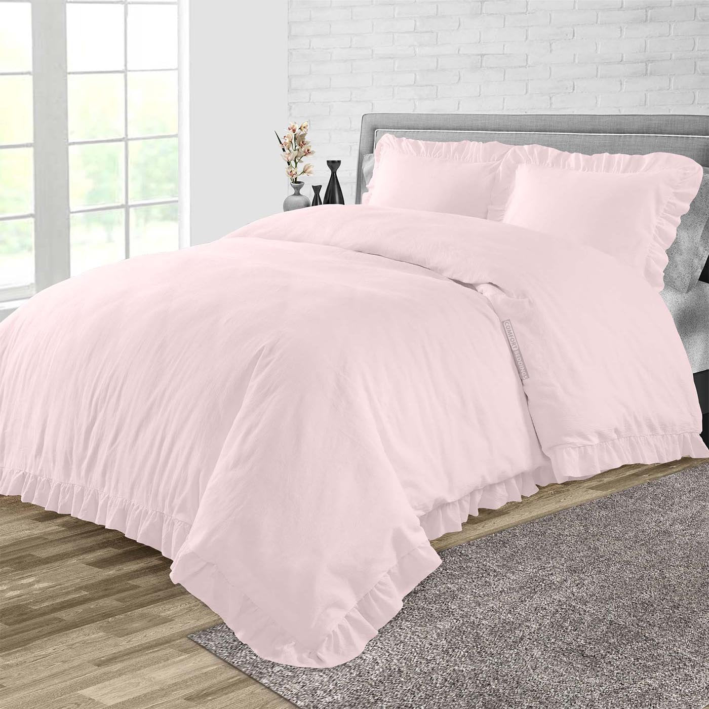 Pink Trimmed Ruffle Duvet Cover