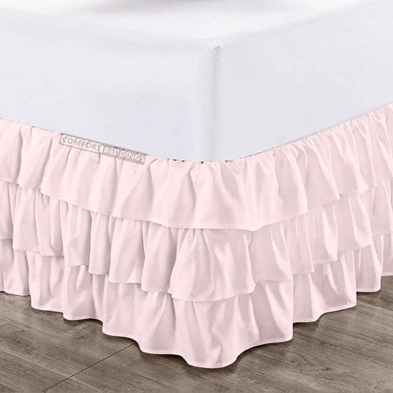 Pink Multi Ruffled bed skirt