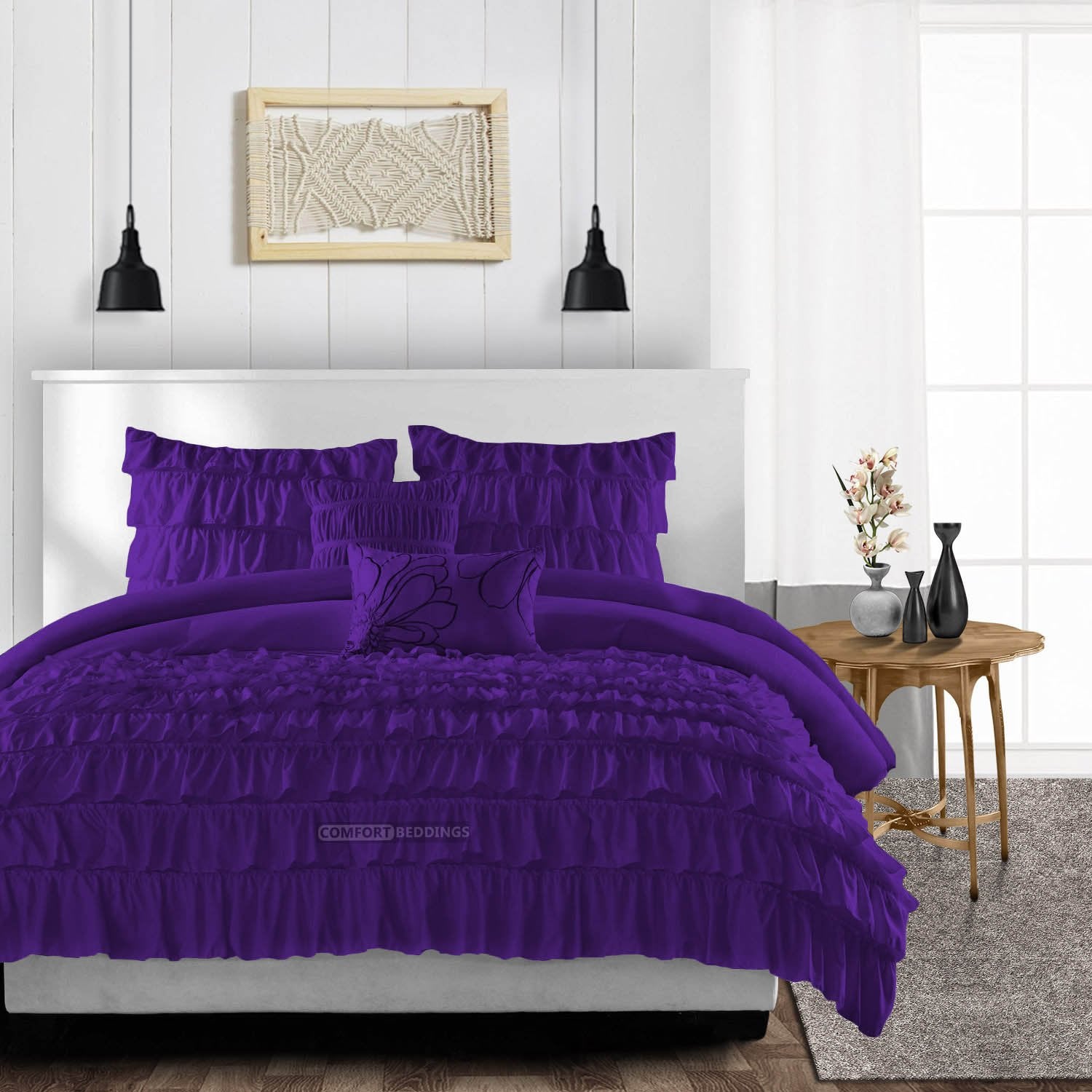 Top Rated Purple 3 Piece Ruffle Duvet Cover