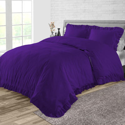 Top Rated Purple 3 Piece Trimmed Ruffle Duvet Cover