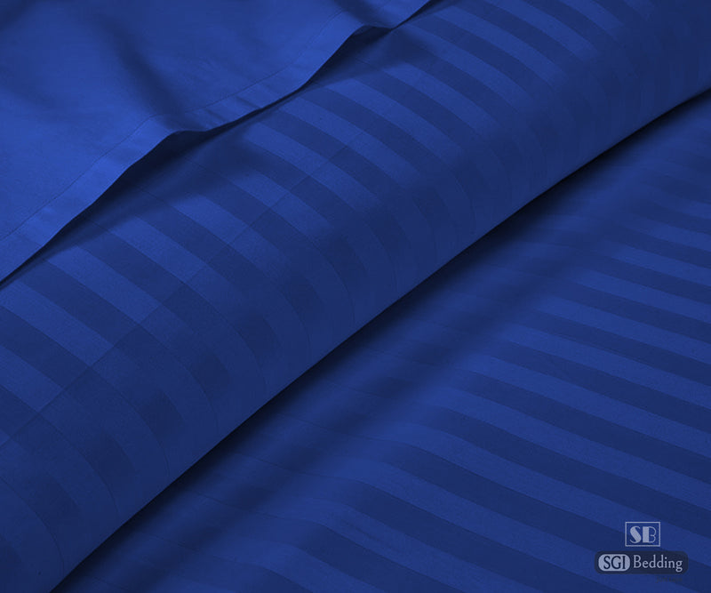 Royal Blue Stripe Flat Sheets Set