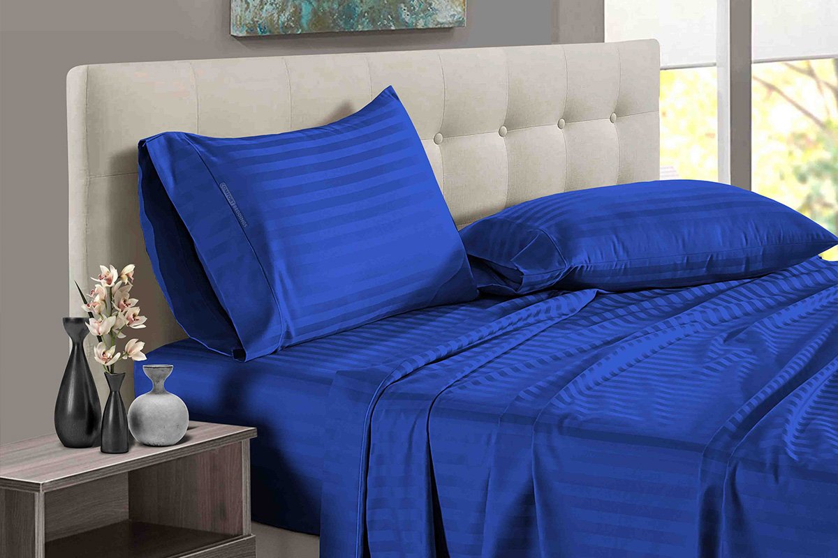 Royal blue Stripe Split King Sheets