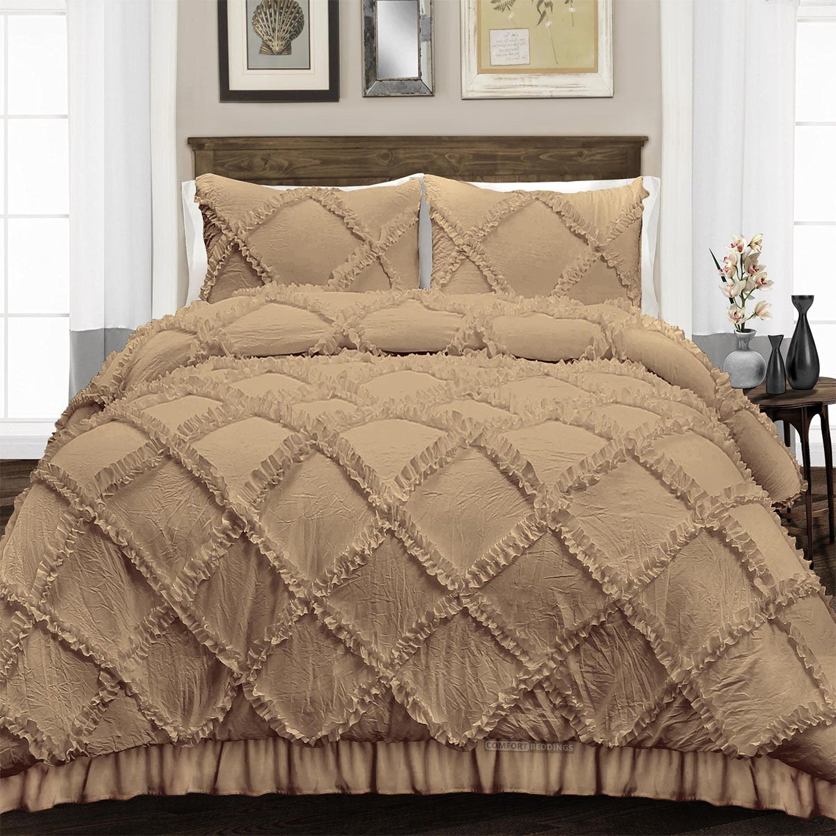 Top Selling Taupe Diamond Ruffled Duvet Cover