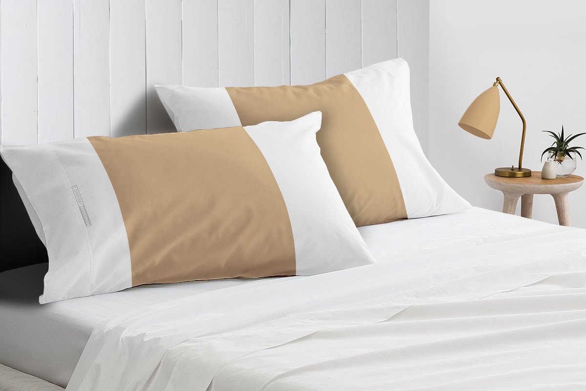 100% Egyptian cotton Taupe - white contrast pillowcases
