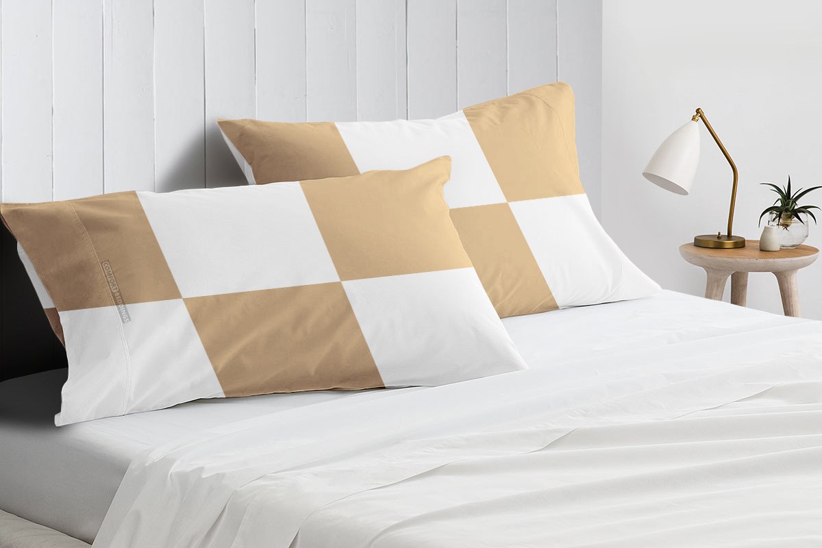 100% Egyptian cotton Taupe - white chex pillowcases
