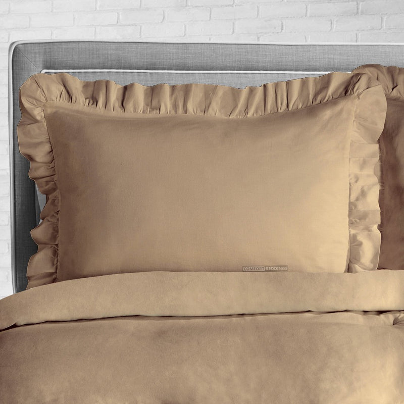 Taupe Trimmed Ruffle Duvet Cover 