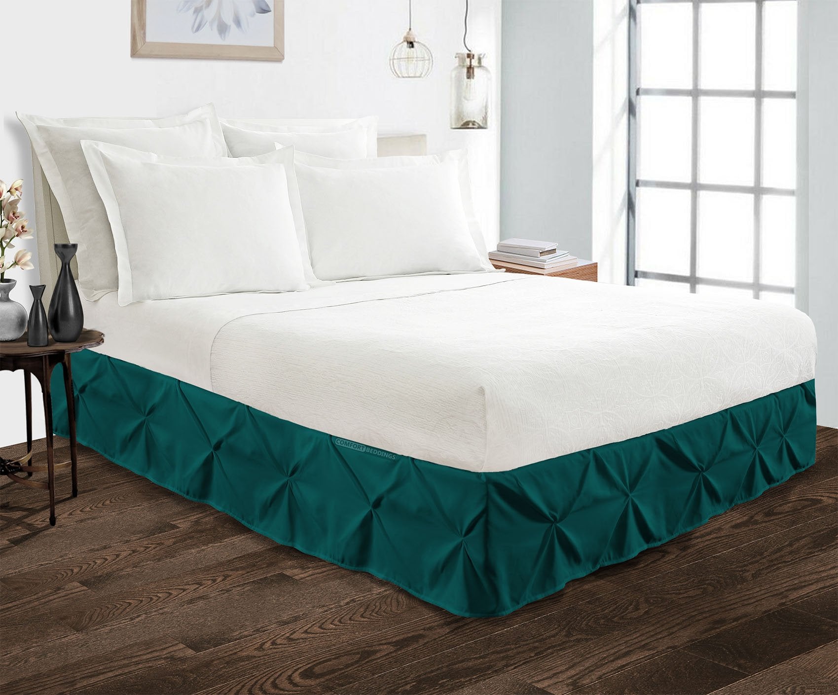 Teal Pinch Bed Skirt 