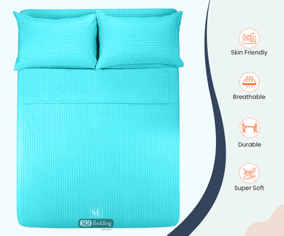 Turquoise Blue Stripe Flat Bed Sheet