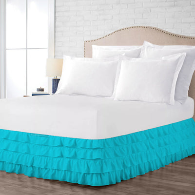 Turquoise Blue Waterfall Ruffled Bed Skirt