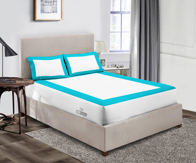 Turquoise Blue with White Two Tone Fitted Sheets