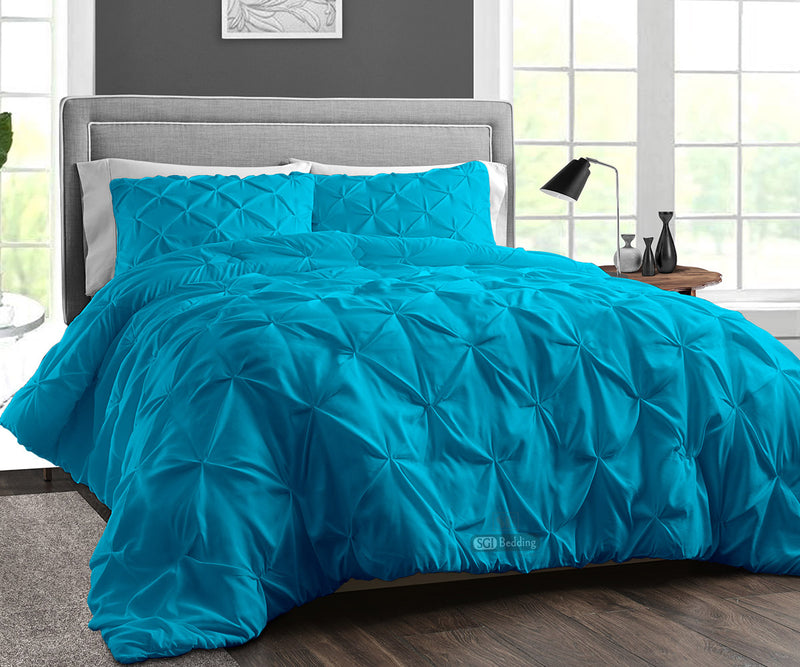 LUXURY TURQUOISE PINCH PLEAT DUVET COVER