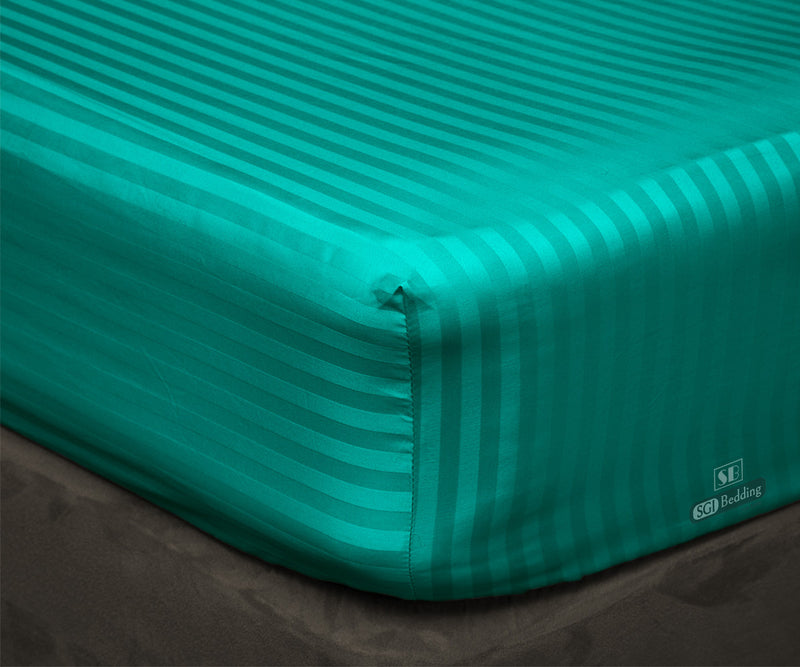 Luxury Turquoise Green Stripe Fitted Sheets