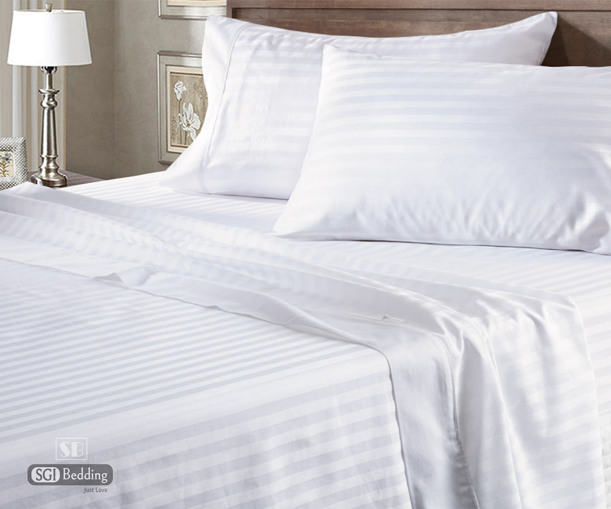 Luxury White Stripe Waterbed Sheets Set