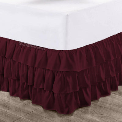 Wine Multi Ruffle bed skirt