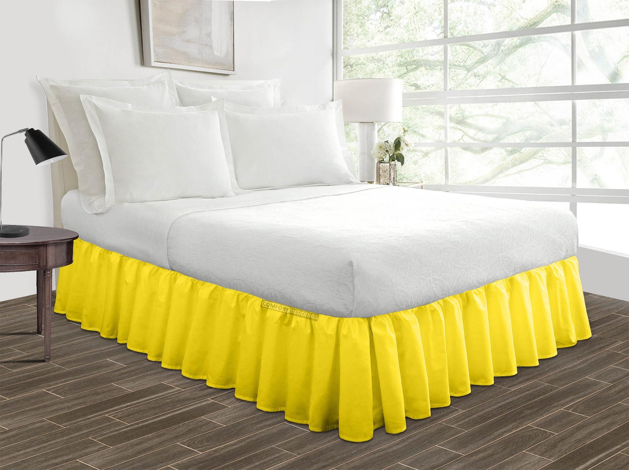 Luxury Yellow ruffle bed skirt