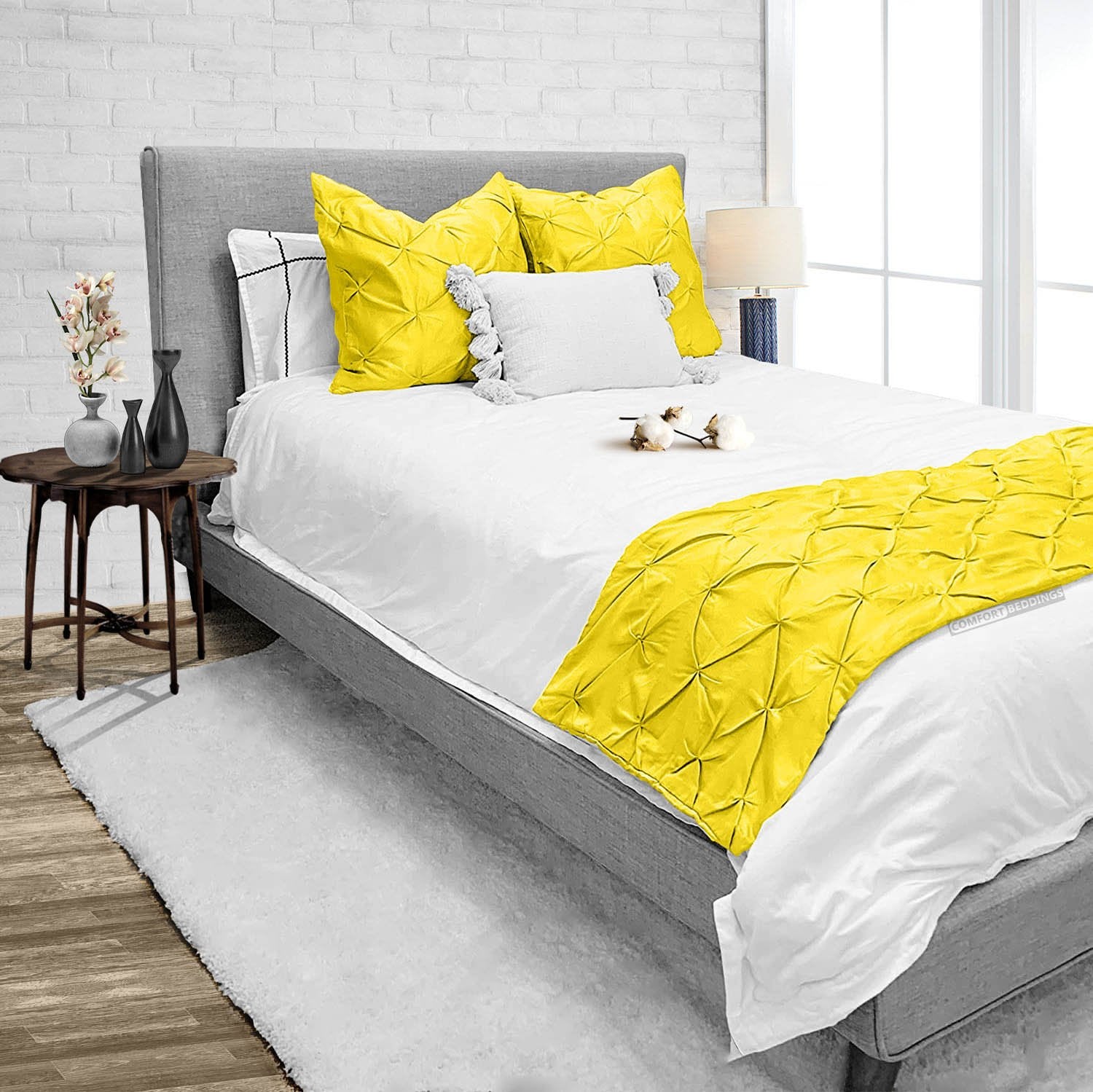 Yellow Pinch Bed Runner Set