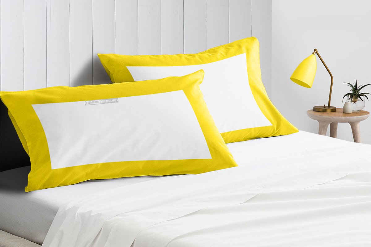100% Egyptian cotton yellow - white two tone pillow cases