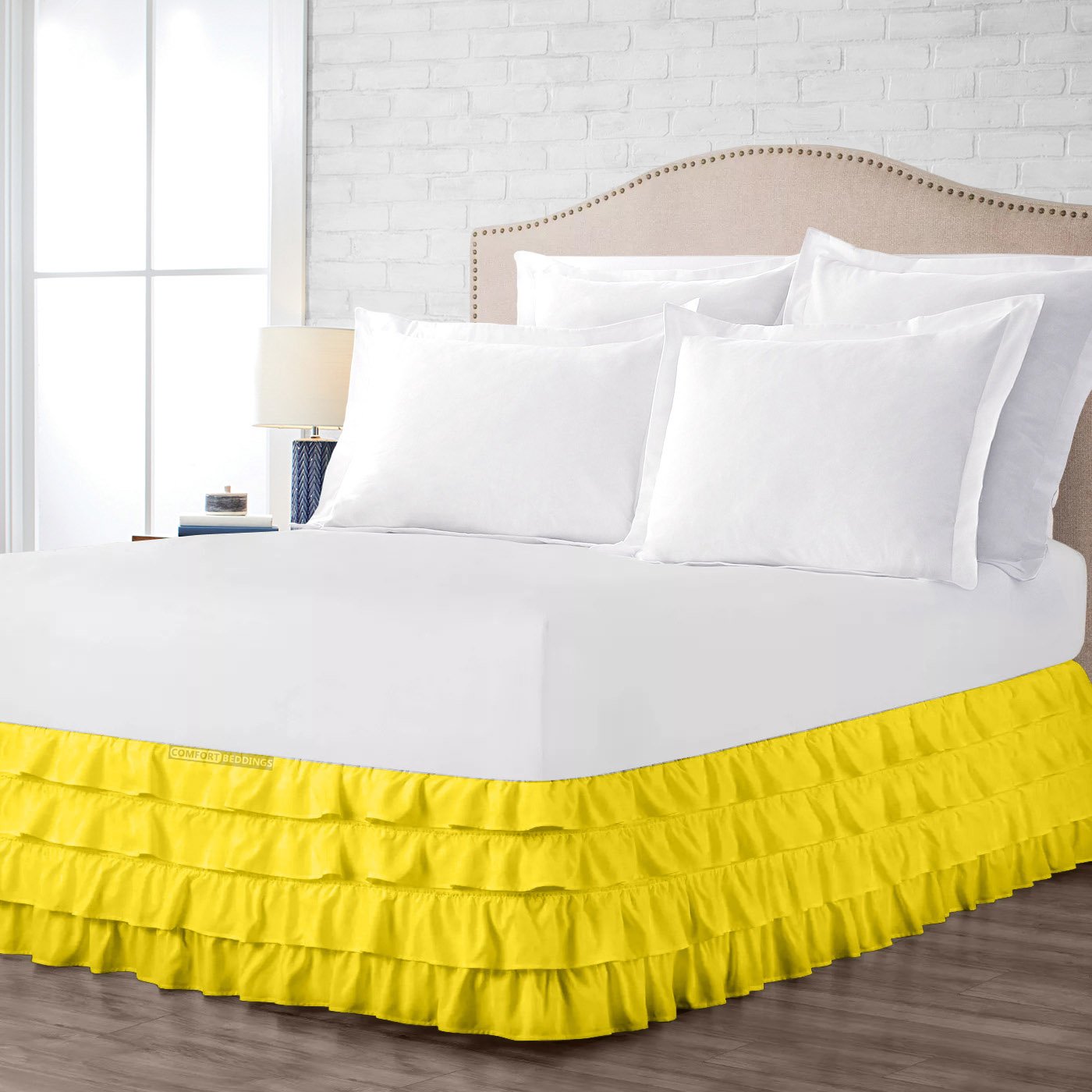Yellow Waterfall Ruffled Bed Skirt