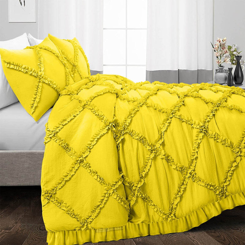 Luxurious Yellow diamond ruffled Duvet Cover And Pillowcases