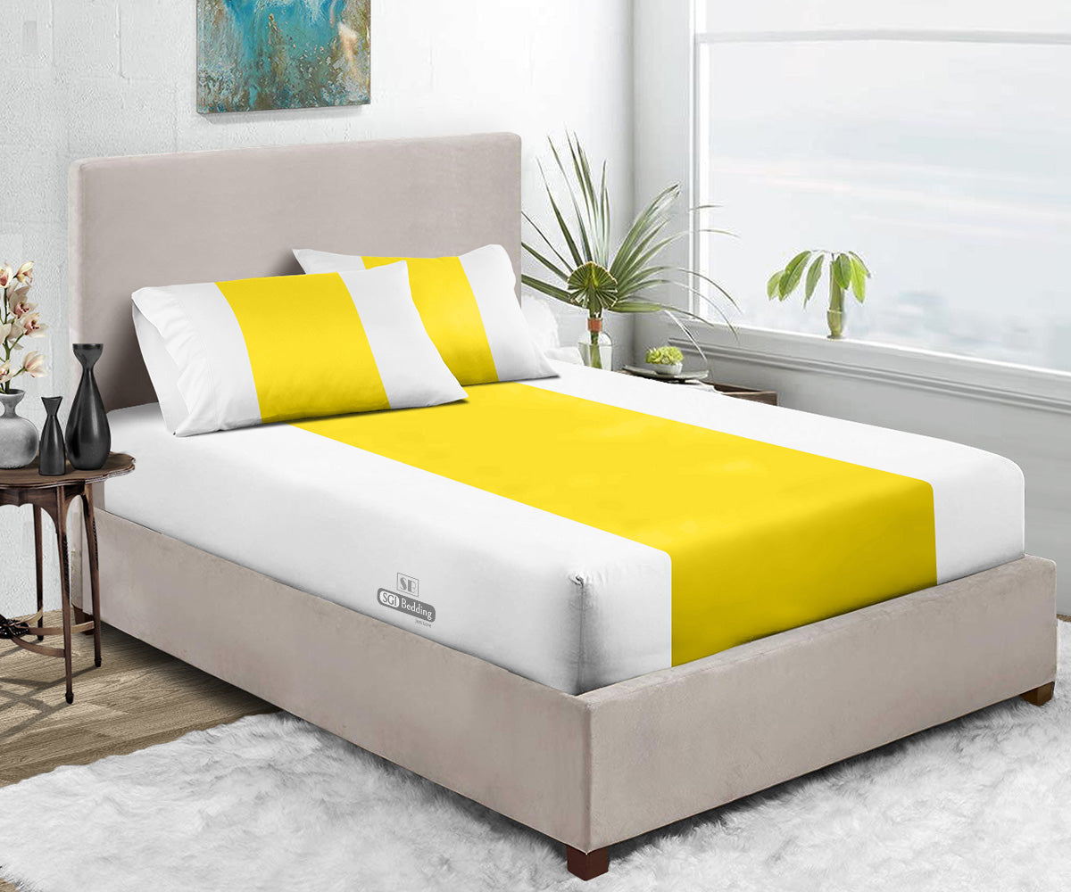 Yellow & White Contrast Fitted Sheets Set
