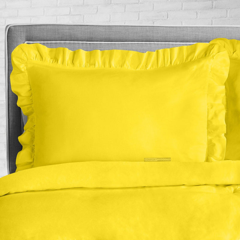 Yellow Trimmed Ruffle Duvet Cover