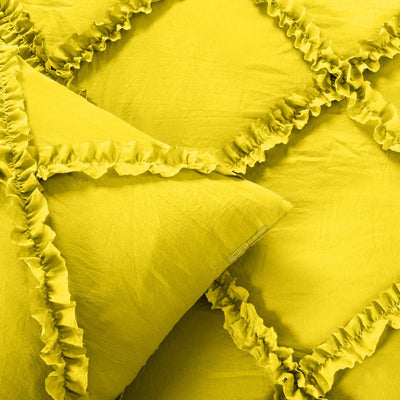 Luxurious Yellow diamond ruffled Duvet Cover And Pillowcases
