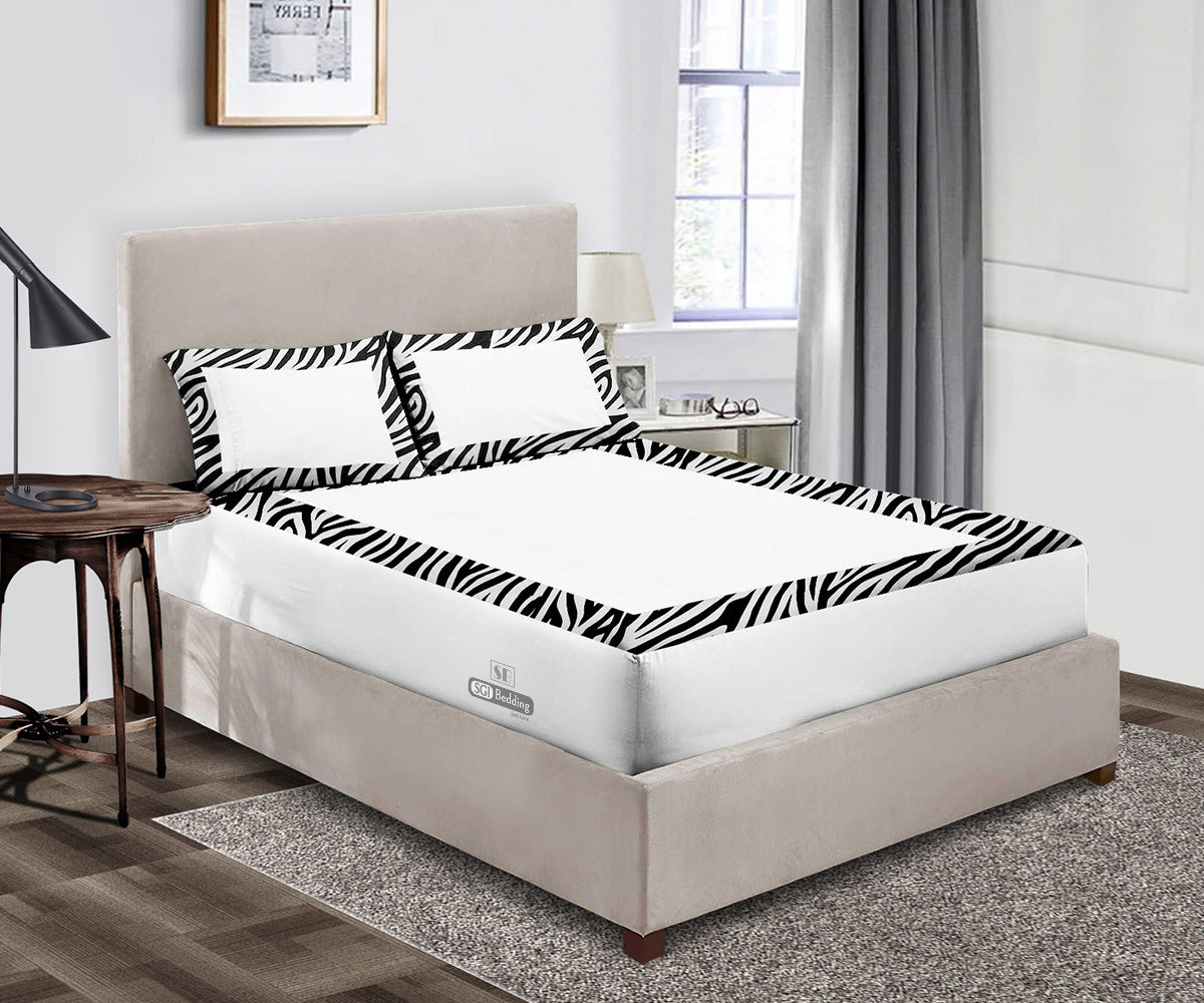 Luxury Zebra Print with White Two Tone Fitted Sheets