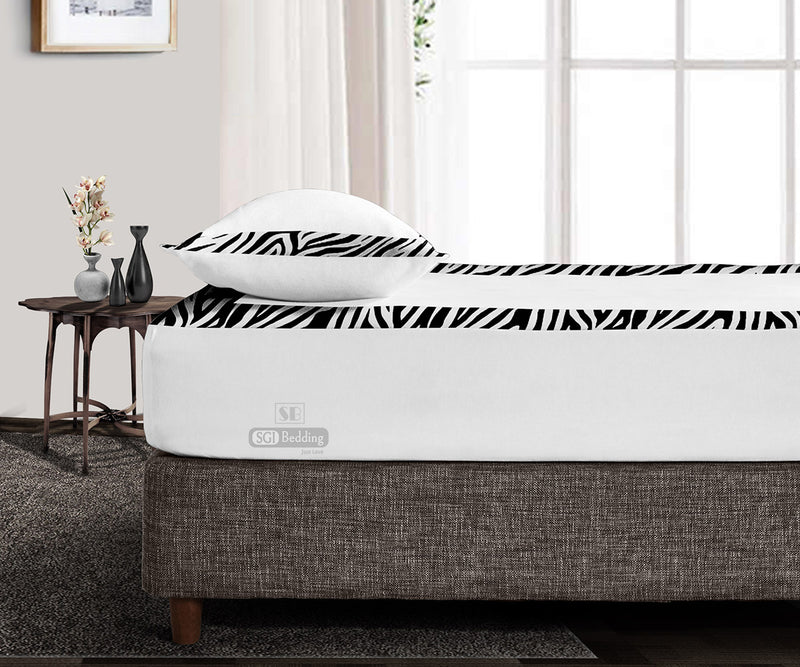 Luxury Zebra Print with White Two Tone Fitted Sheets
