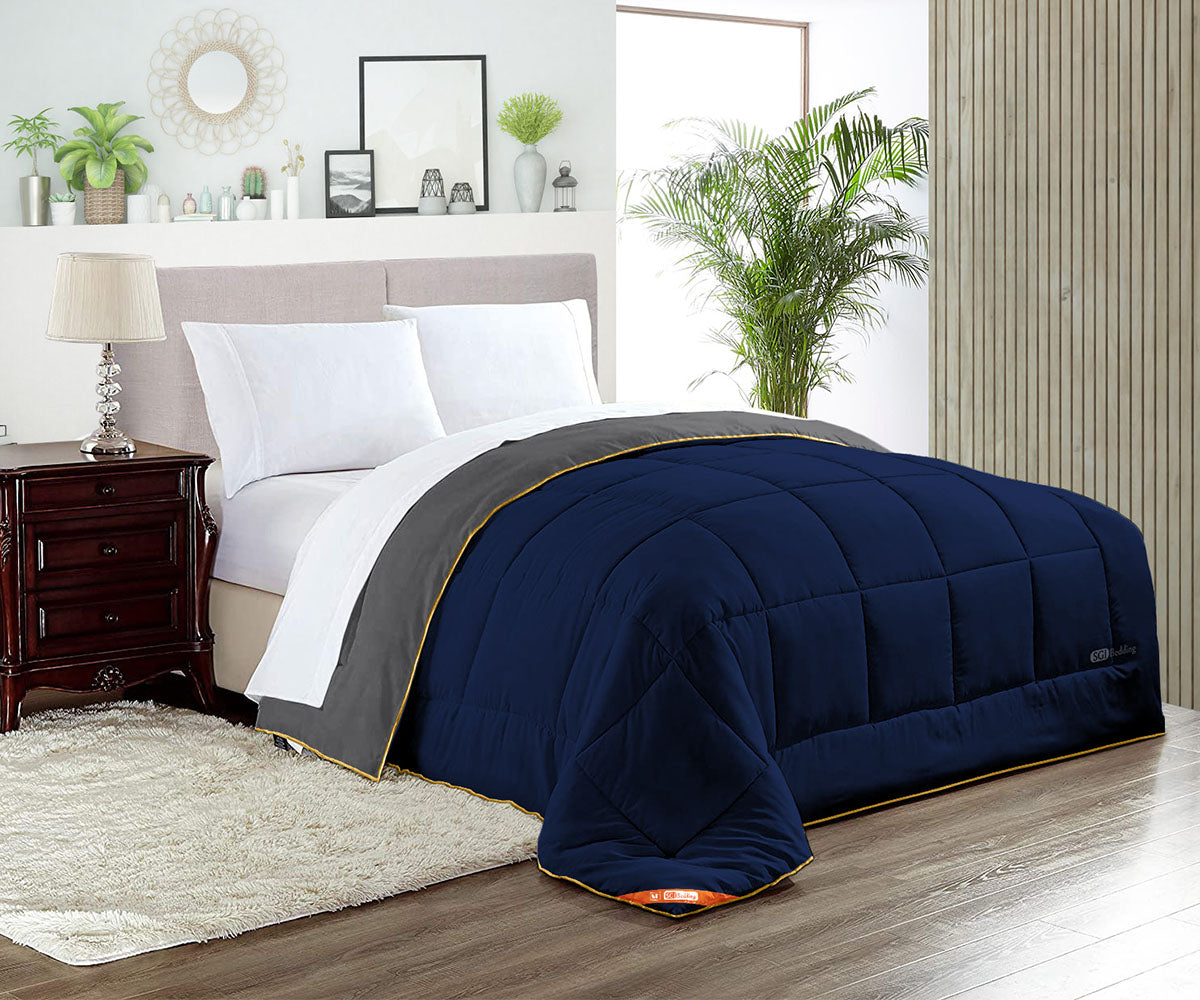 Luxury Dark Grey and Navy Blue Reversible Comforter