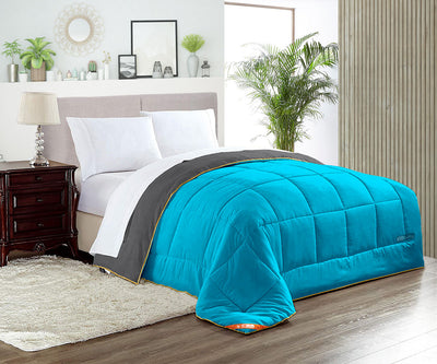 Luxury Dark Grey and Turquoise Reversible Comforter