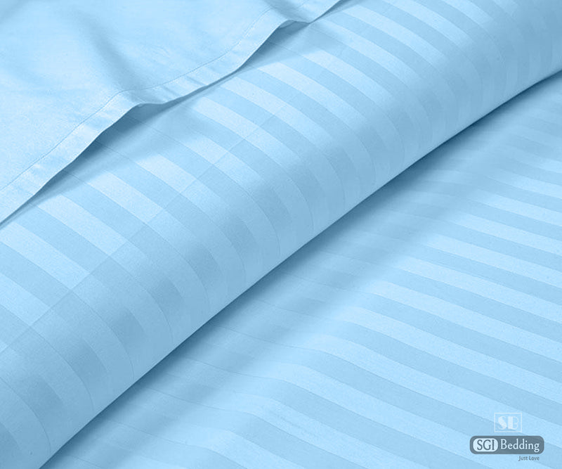 Luxury Light Blue Stripe Flat Sheets Set