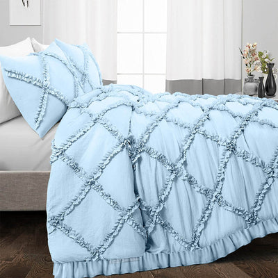 Luxurious light blue diamond ruffled Duvet Cover And Pillowcases