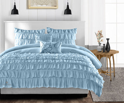 100% Egyptian Cotton Light blue ruffled comforter