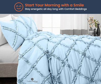 Light Blue Diamond Ruffle Comforter Set