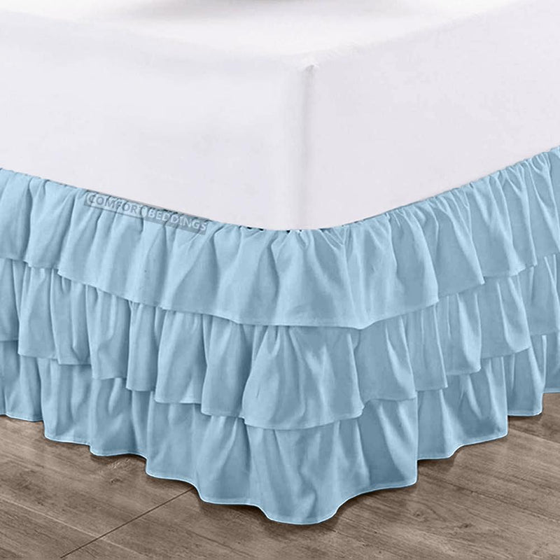 Light Blue Multi Ruffle Bed Skirt