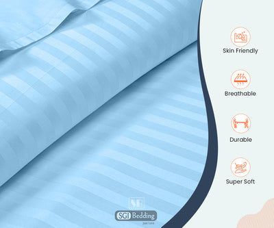 Light blue King Size Striped Sheets