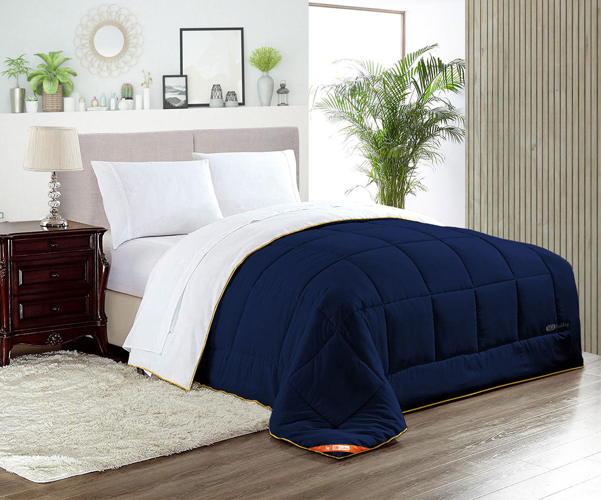 Luxury White and Navy Blue Reversible Comforter